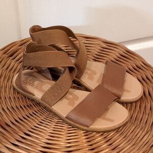 Sorel Ella Tan Leather Strapply Flats Womens 6